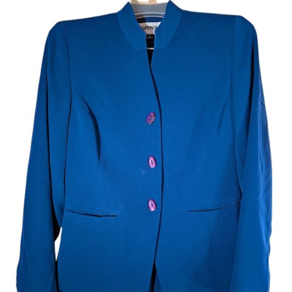 Vintage Y2K Kasper Women’s Blue Polyester Blend 2 Piece Skirt Suit Size 4 EUC!